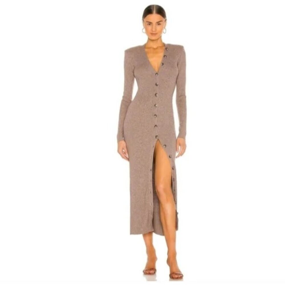 TORN BY RONY KOBO vianne knit sweater dress brown MEDIUM midi long sleeve ribbed